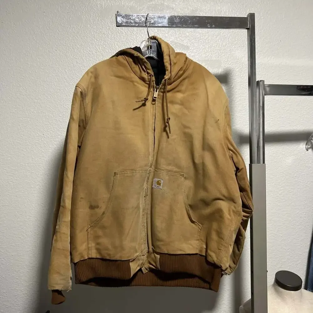 Carhartt Jacket USA MADE Duck Canvas Hooded Thermal Lined Vintage Large RN14806